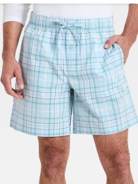 Men's Poplin‎ Woven Pajama Shorts - Goodfellow & Co™ Light Blue Plaid